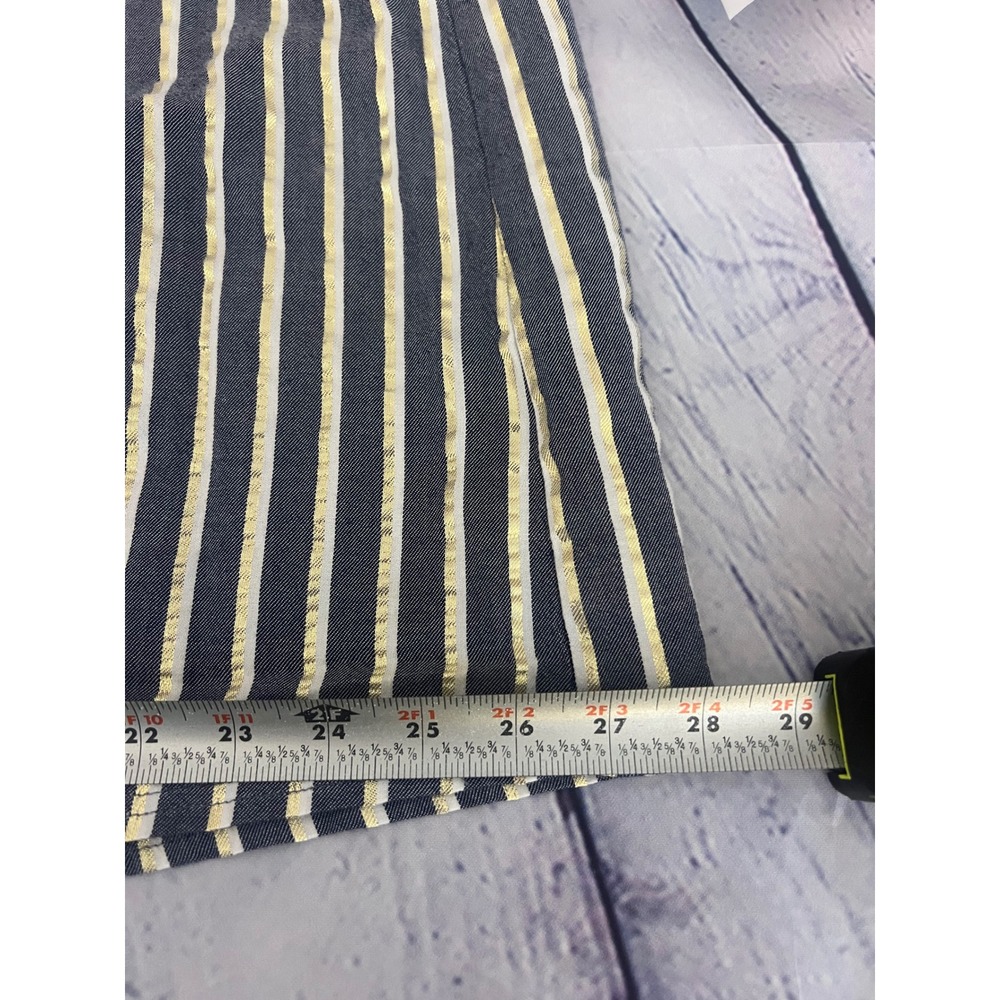 Zac & Rachel Woman Navy Gold Metallic Striped Lace Up Back Sleeveless Top 2X - Picture 7 of 13